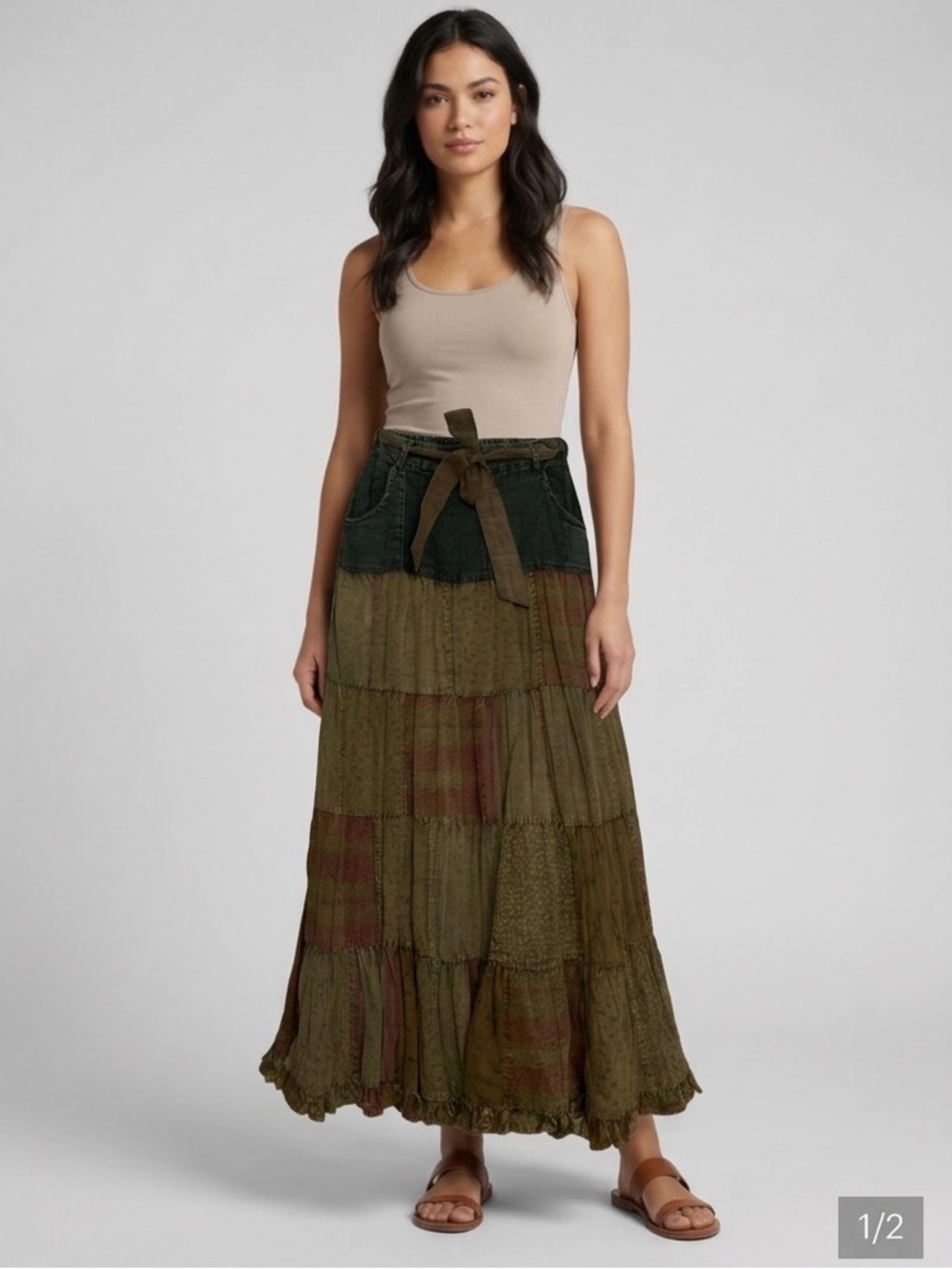 Denim Patchwork Maxi Skirt